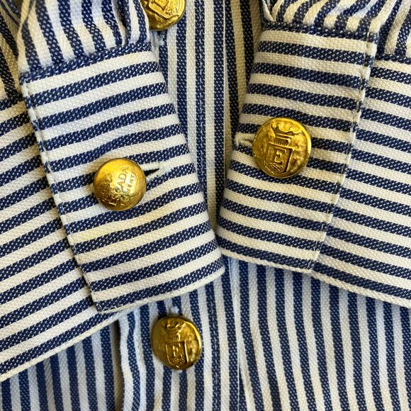 Escada Sport Vintage Blue & White Striped Long Sleeve Crested Button-up Shirt - Picture 13 of 16